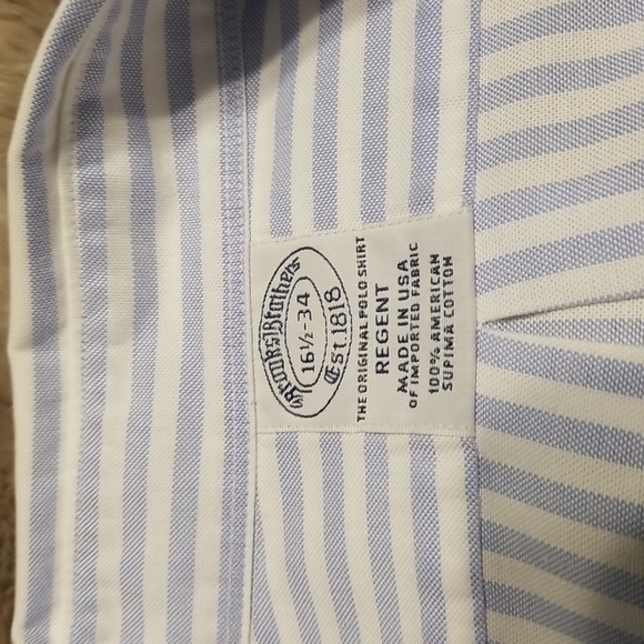 Brooks Brothers Made in USA Lt. Blue Stripe Oxford Cloth Button Down - Picture 3 of 8